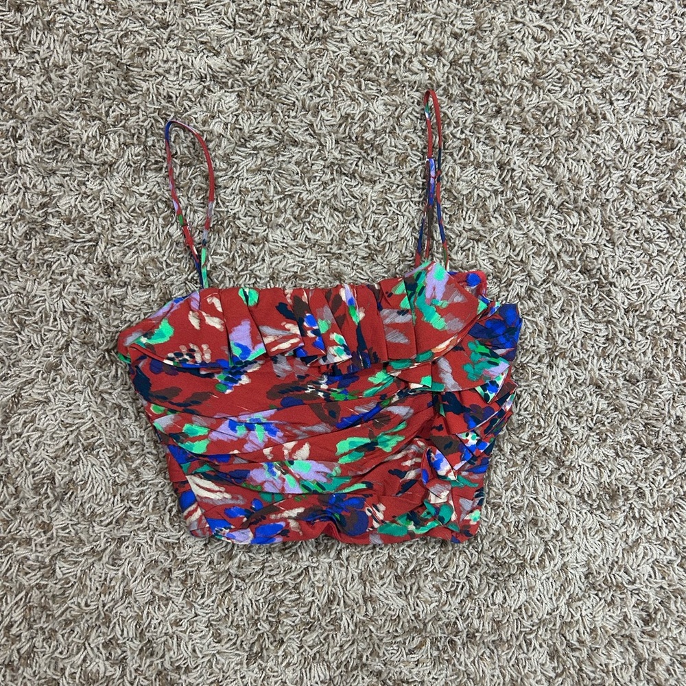 Zara Red Floral Ruffled Top Size XXS/XS!